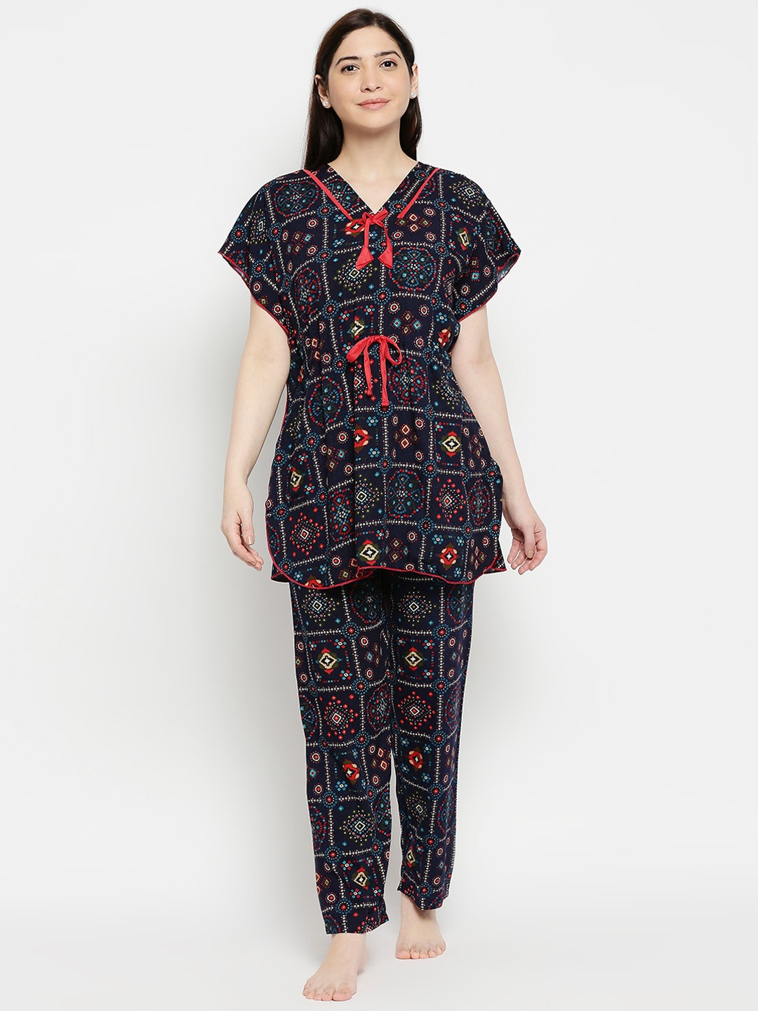 

Pretty Awesome Women Pink & Navy Blue Printed Night suit