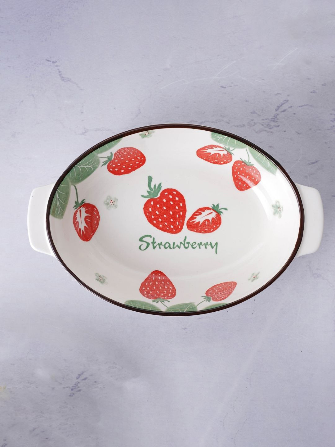 

Nestasia White and Red Strawberry Printed Oval Bakeware