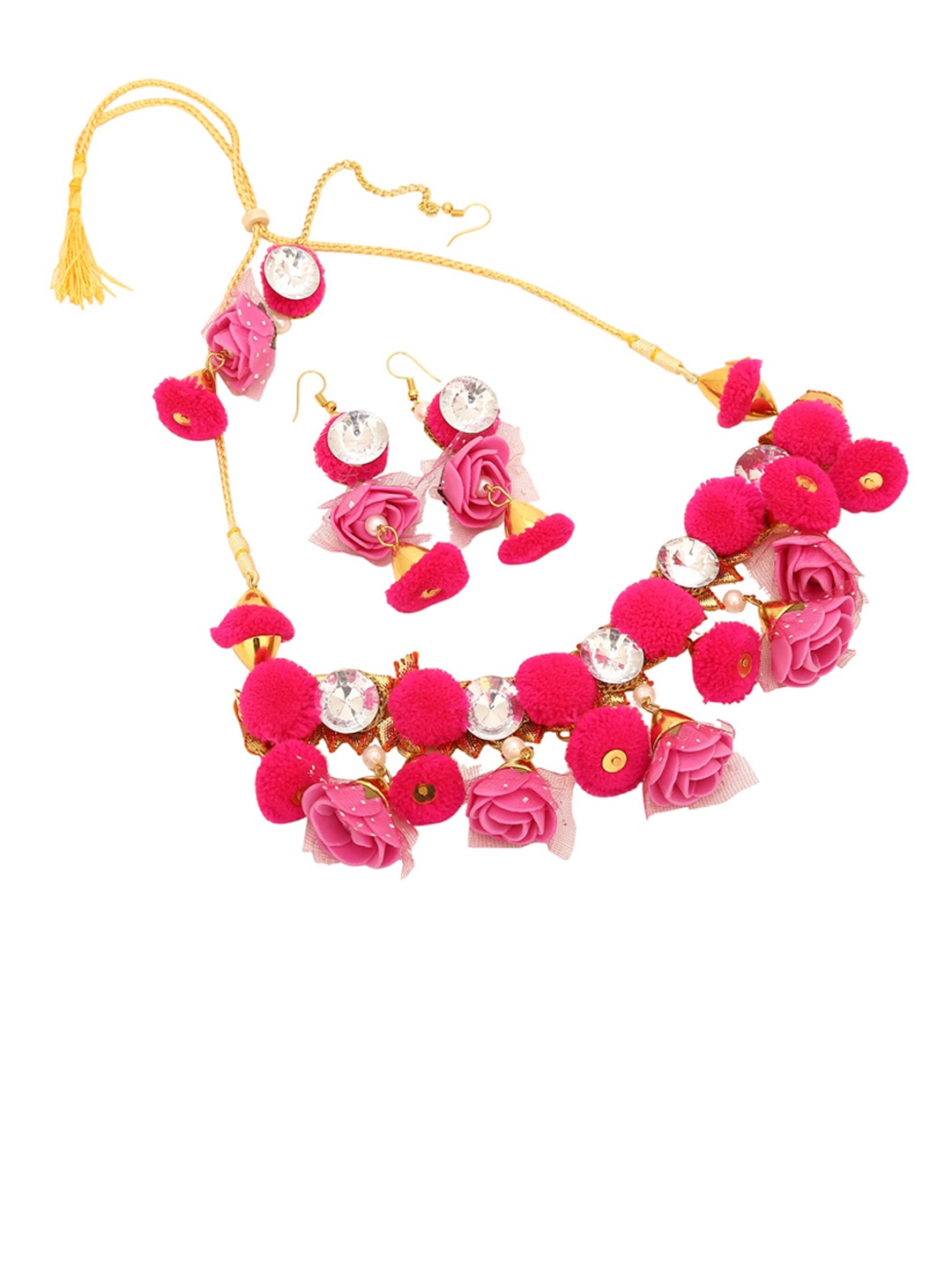 

Sanjog Pink Floral Embellished & White Stone-Studded Jewellery Set