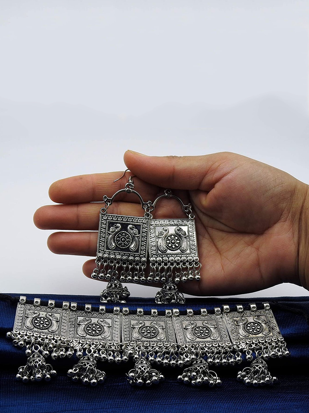 

Sanjog Oxidized Silver-Plated Textured Jewellery Set