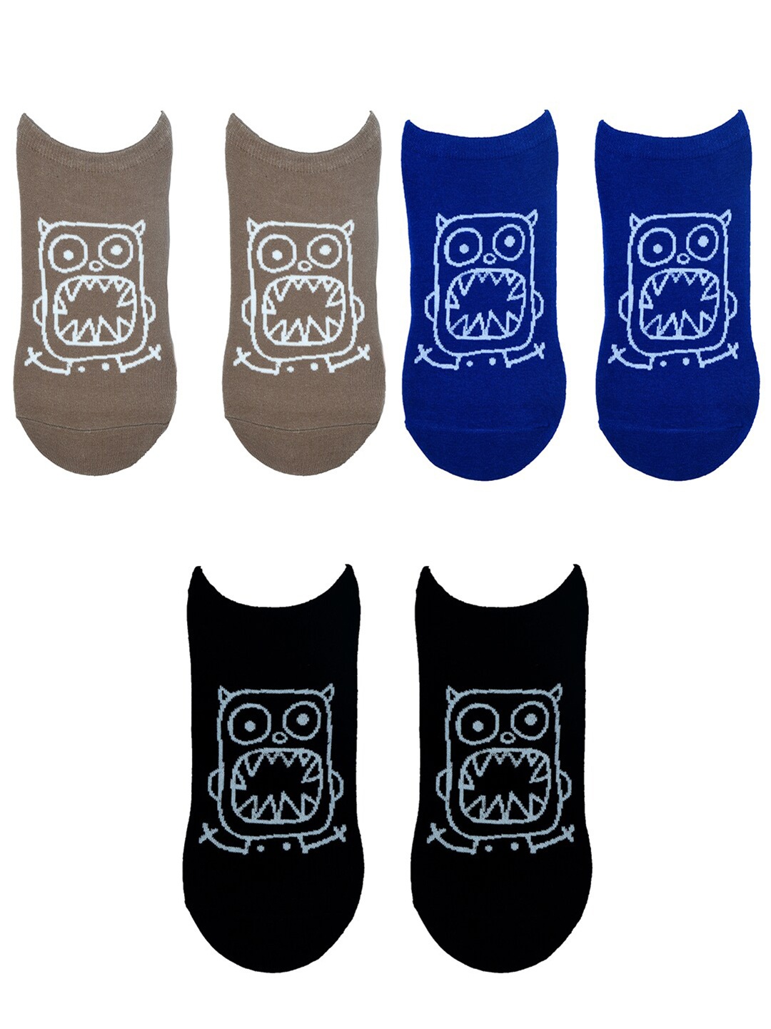 

TOFFCRAFT Men Pack Of 3 Beige, Blue & Black Patterned Ankle-Length Socks