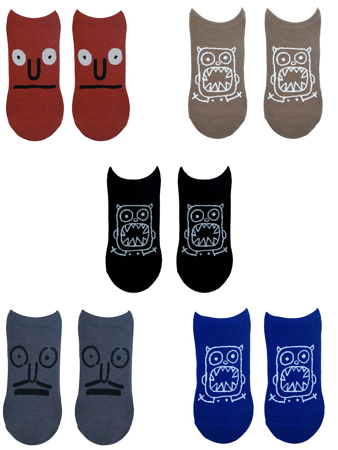 

TOFFCRAFT Men Pack Of 5 Patterned Cotton Ankle-Length Socks, Beige