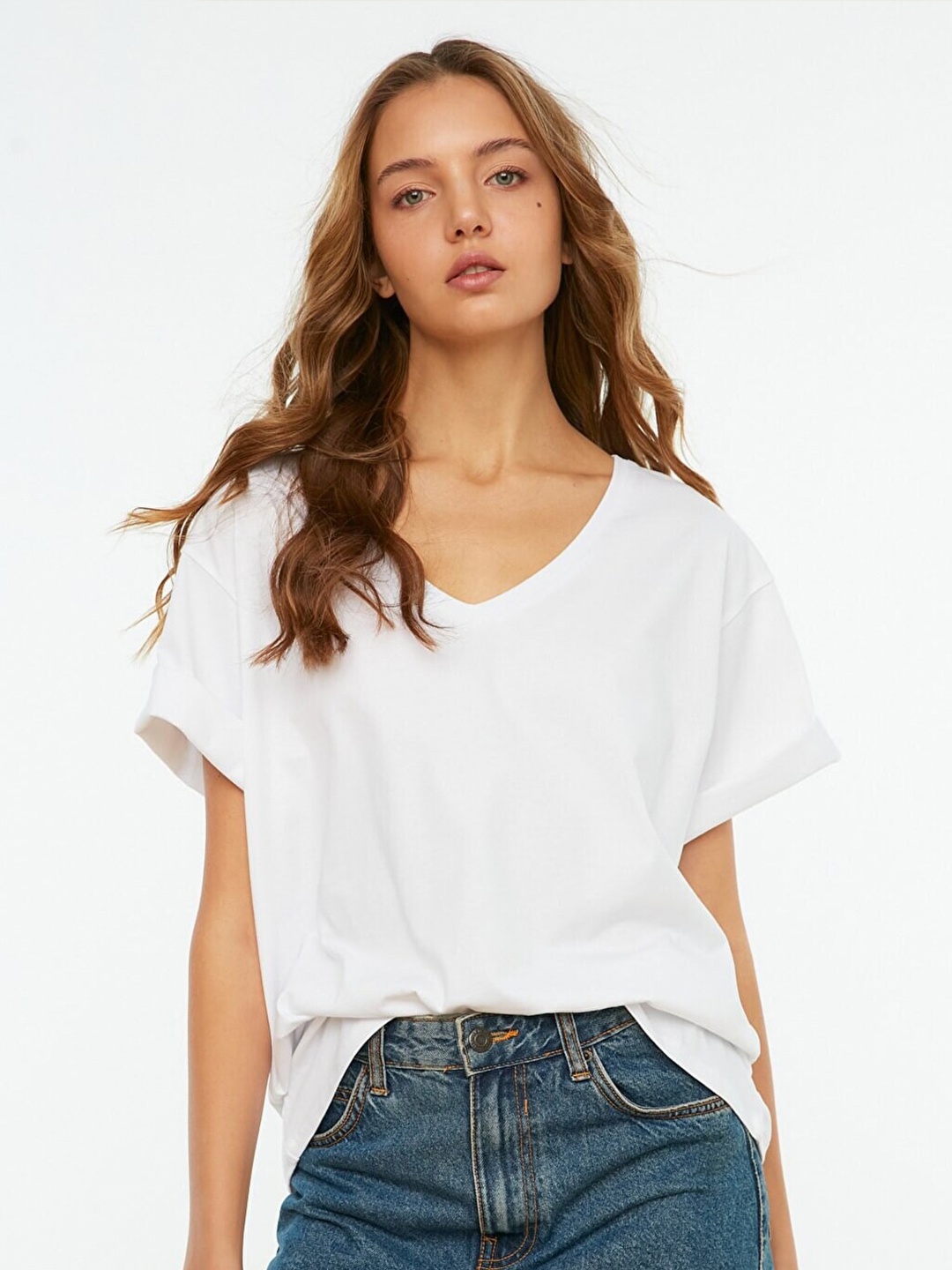 

Trendyol Women White Solid Cotton T-shirt