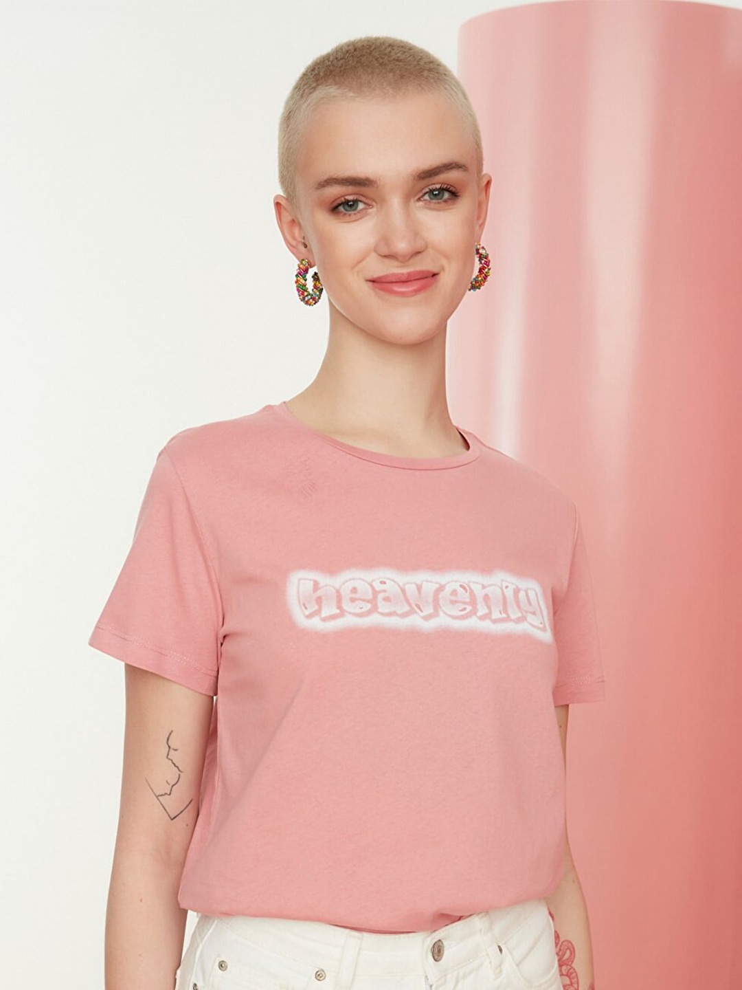

Trendyol Women Pink Printed Cotton T-shirt