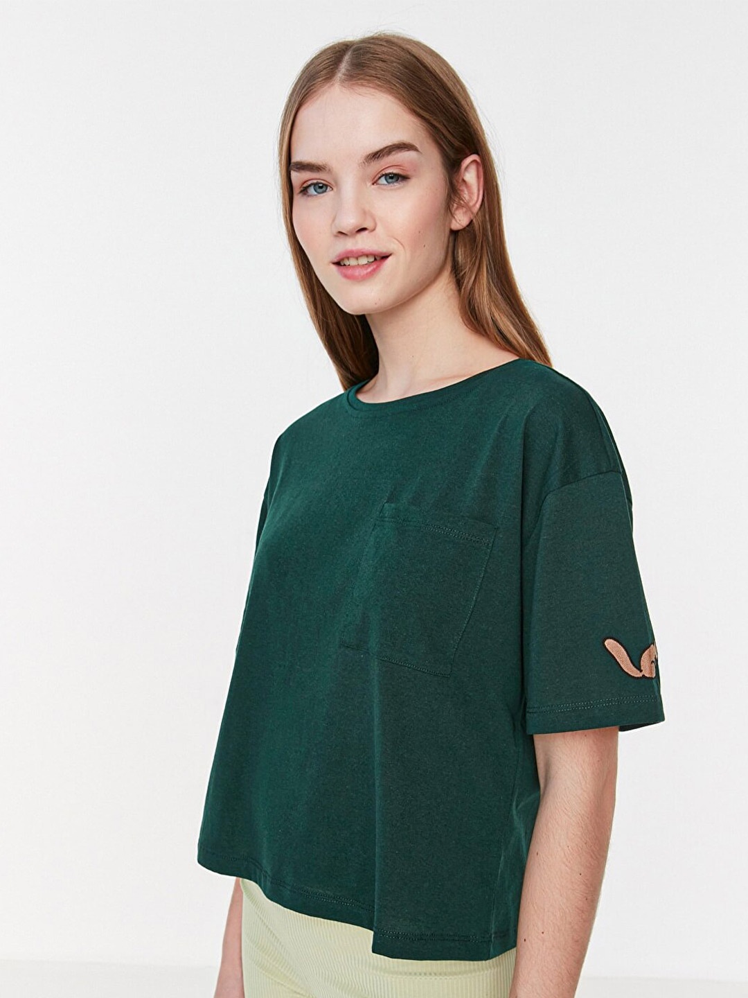 

Trendyol Women Green Drop-Shoulder Sleeves T-shirt