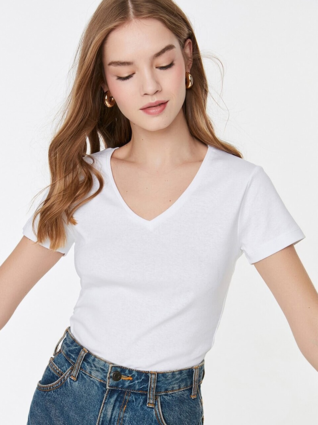 

Trendyol Women White V-Neck T-shirt