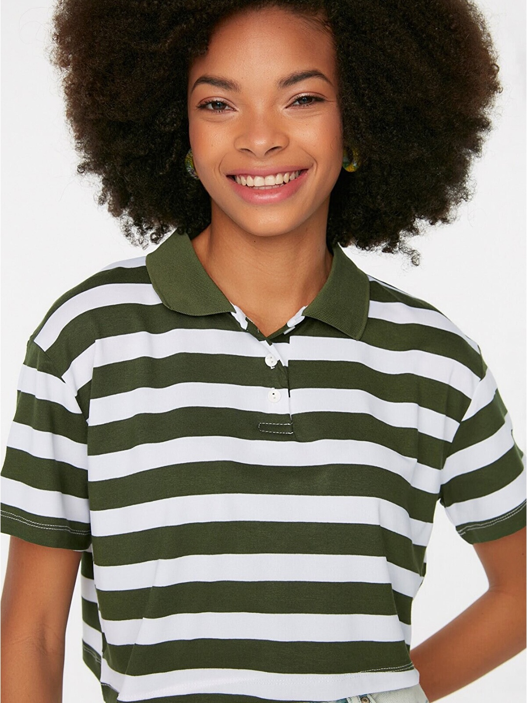 

Trendyol Women Striped Polo Collar T-shirt, Khaki