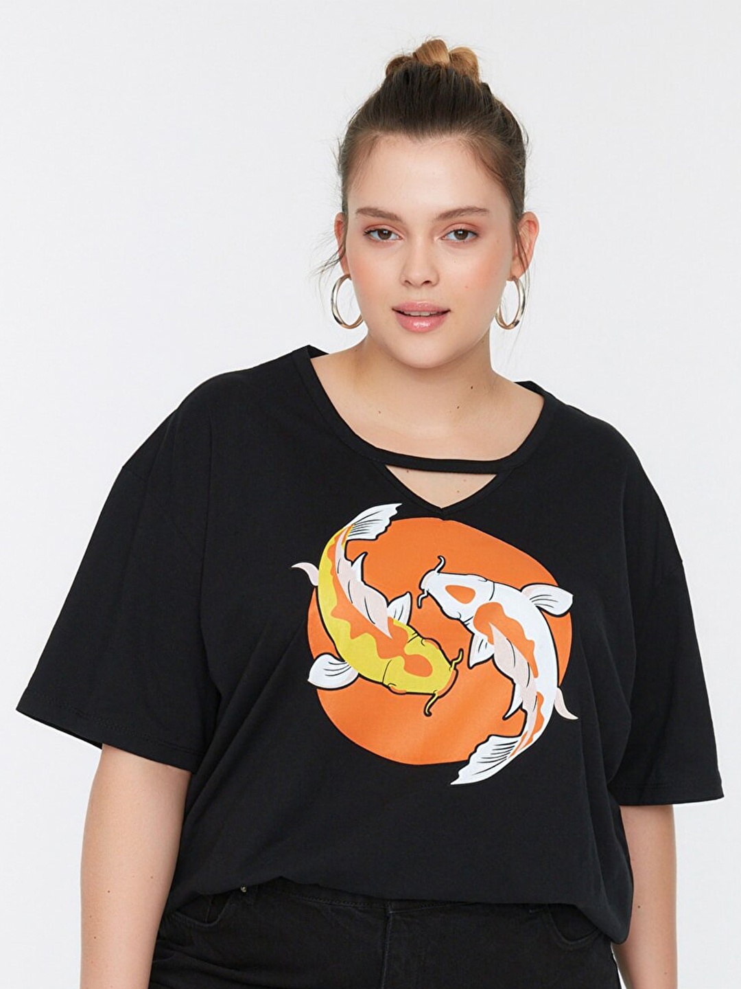 

Trendyol Plus Size Women Black Printed T-shirt