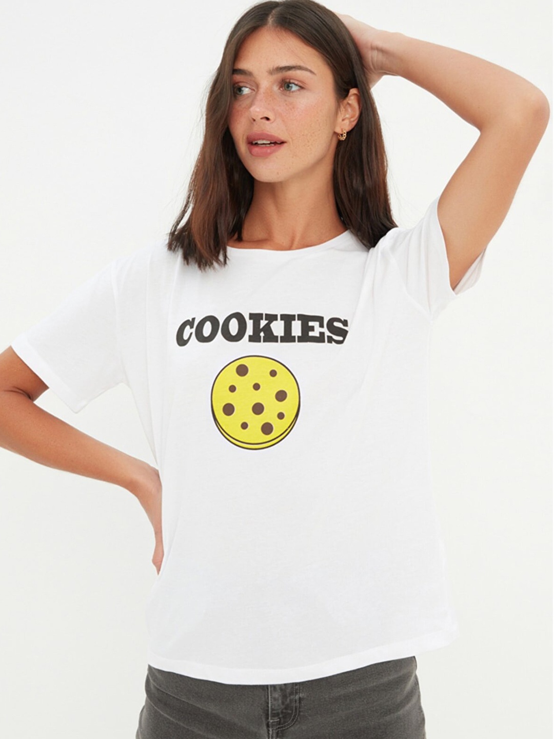 

Trendyol Women White Pure Cotton Printed T-shirt