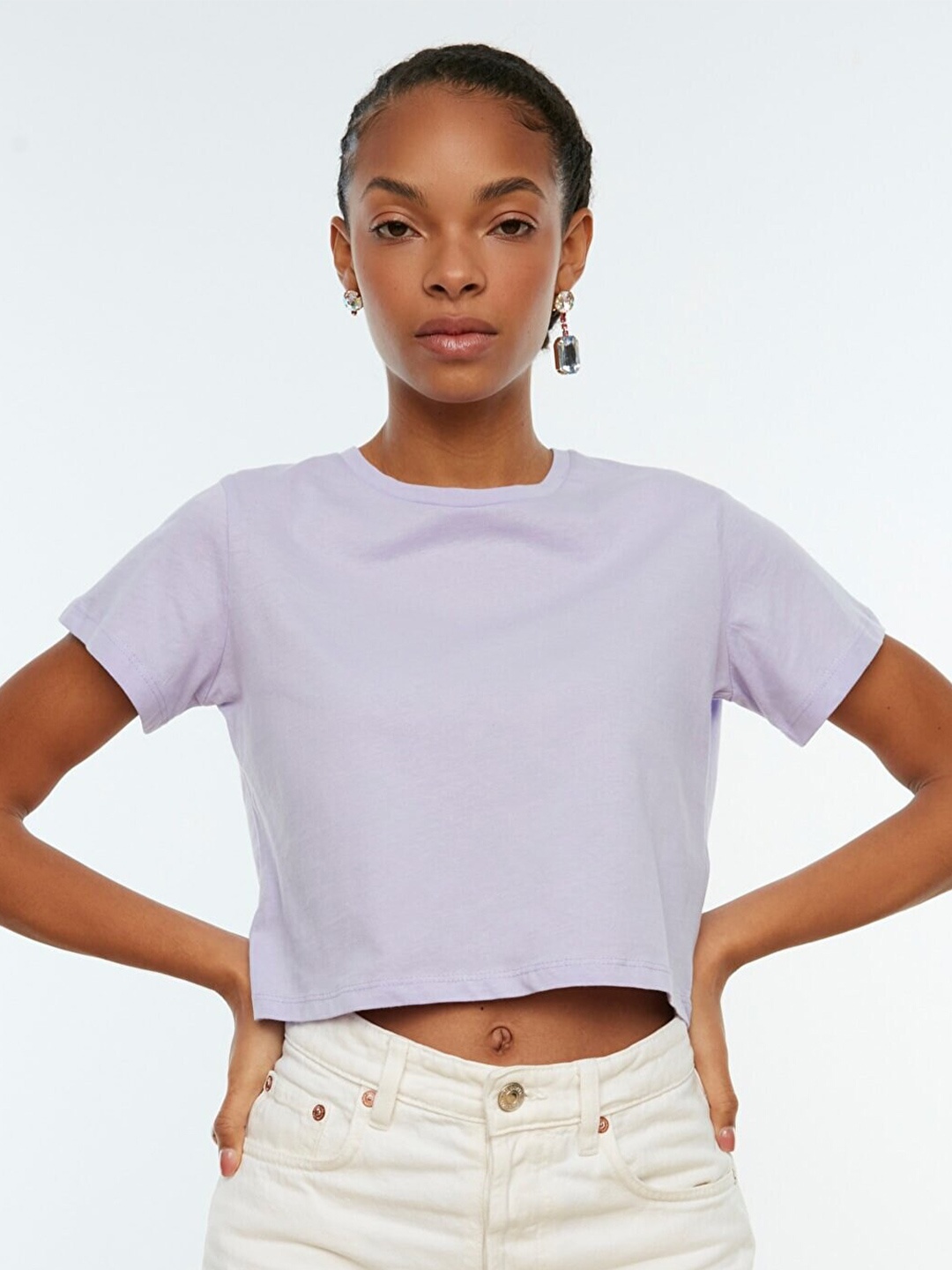 

Trendyol Women Violet Pure Cotton Crop T-shirt