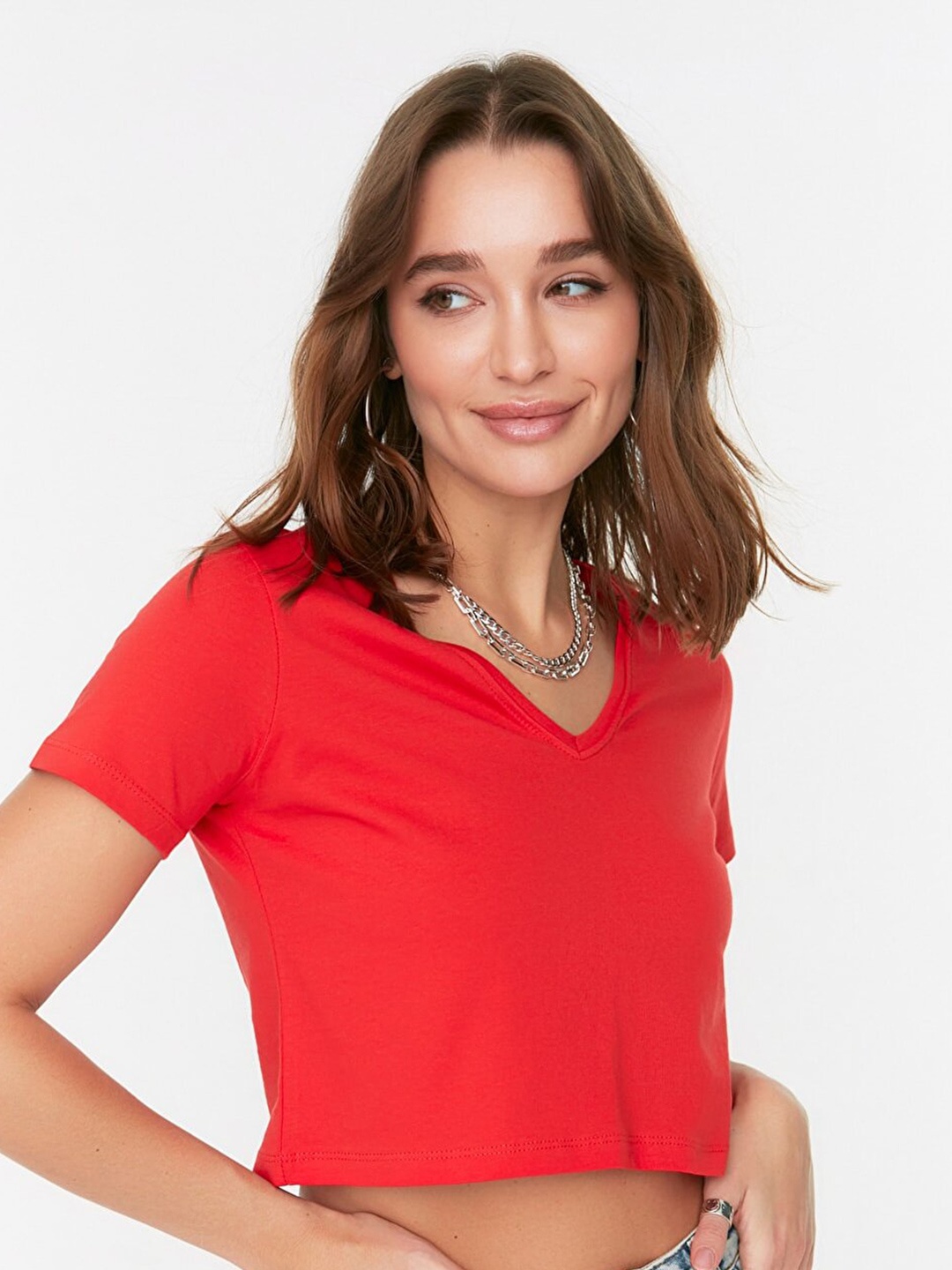 

Trendyol Women Red V-Neck T-shirt