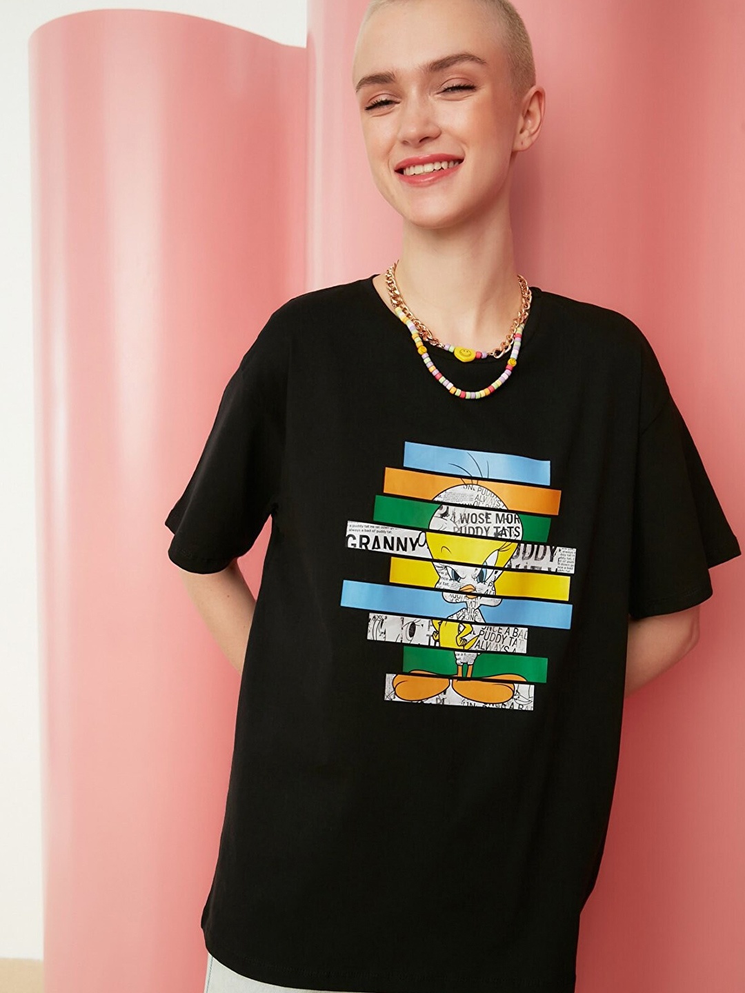 

Trendyol Women Black & Blue Cotton Printed T-shirt