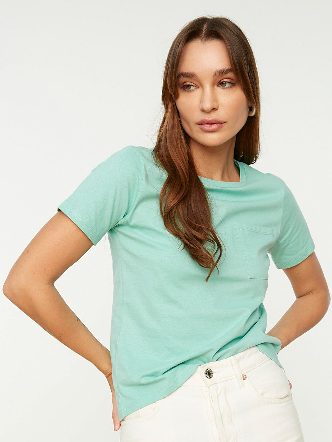

Trendyol Women Green Solid T-shirt