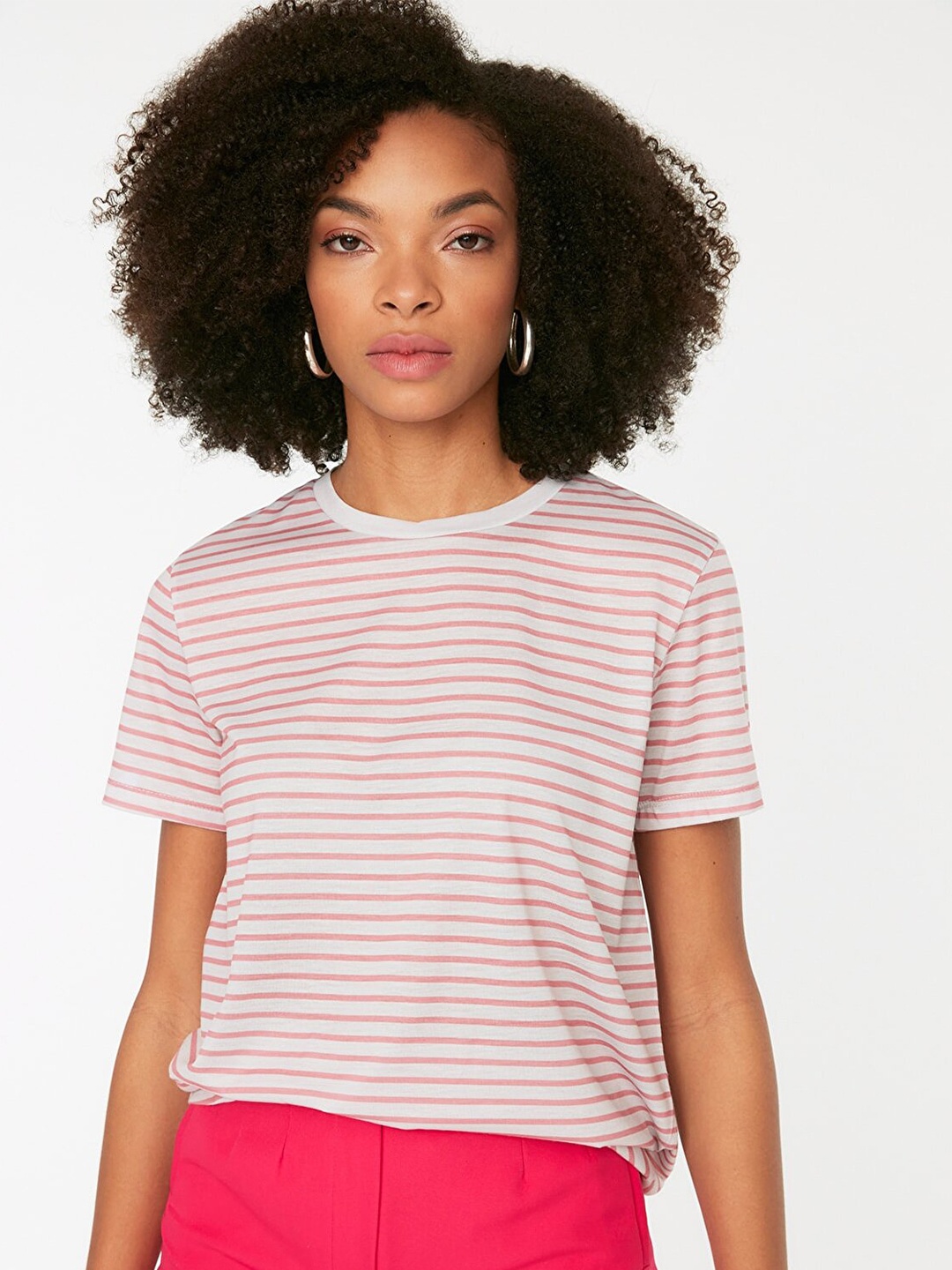 

Trendyol Women White & Red Striped T-shirt