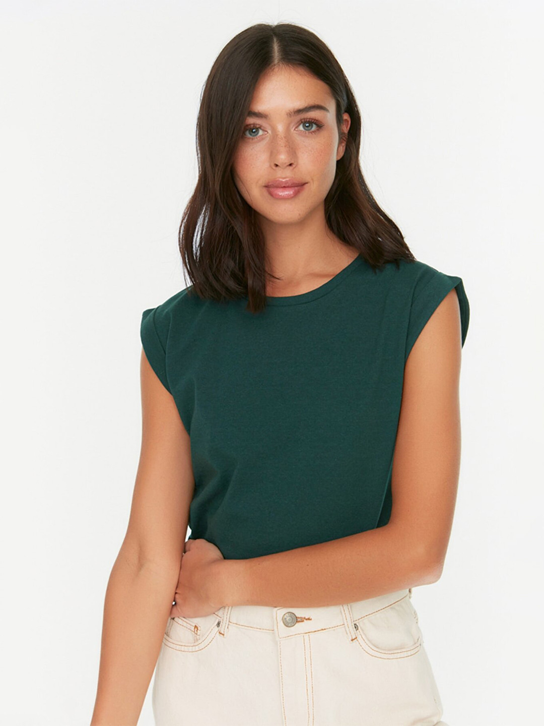 

Trendyol Women Green Solid Polyester T-shirt