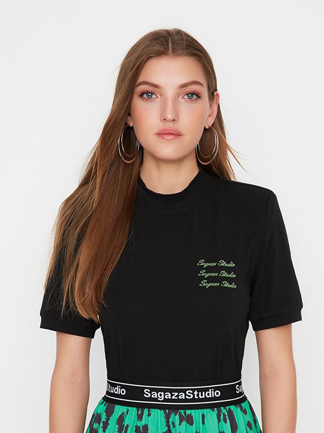 

Trendyol Women Black Typography Printed Cotton T-shirt