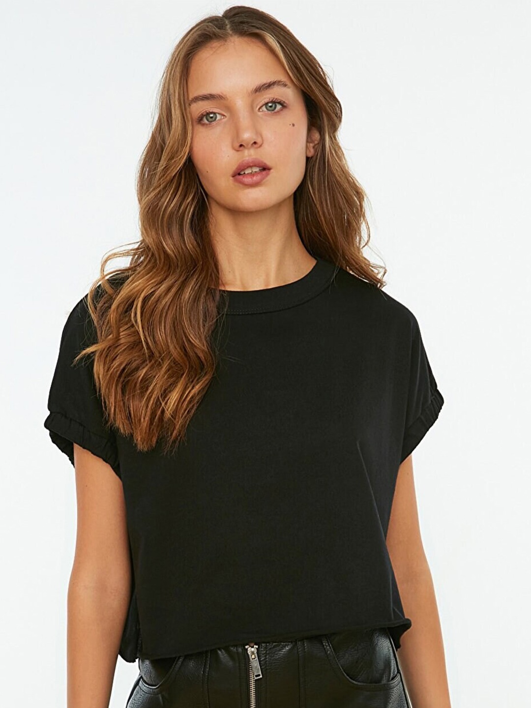 

Trendyol Women Black Solid Cotton T-shirt