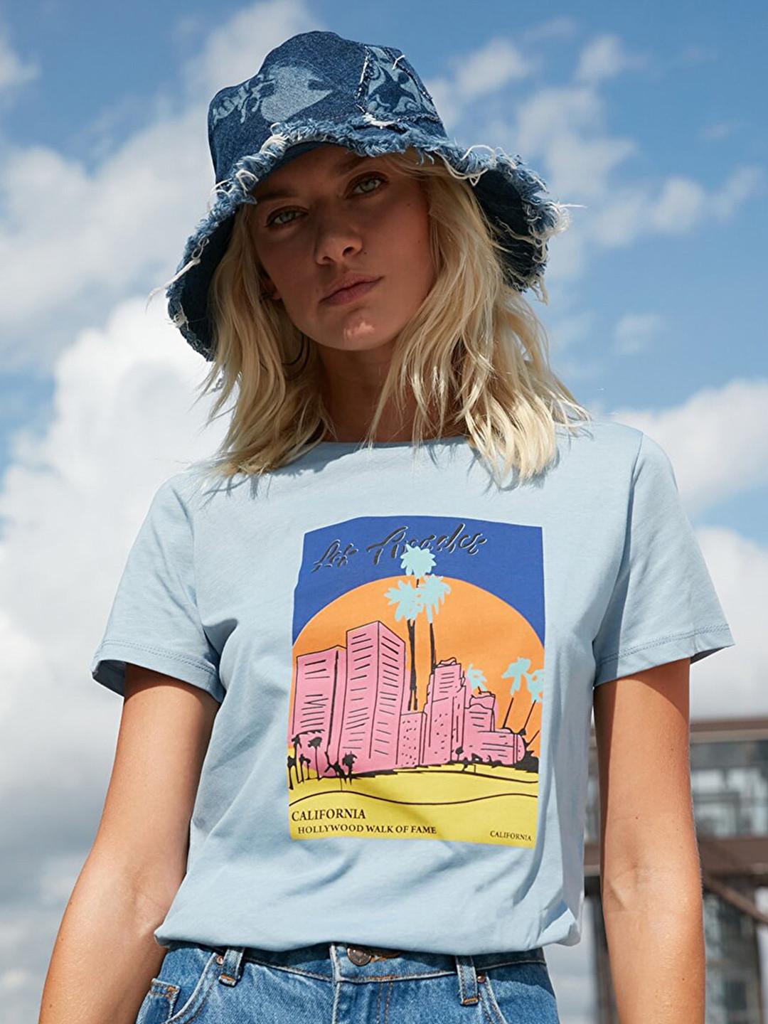 

Trendyol Women Blue Printed Cotton T-shirt