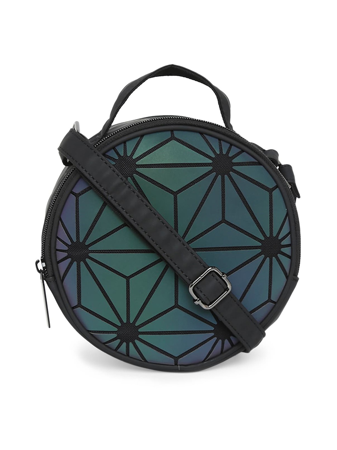 

BAOMI Grey Geometric Checked PU Structured Sling Bag with Cut Work