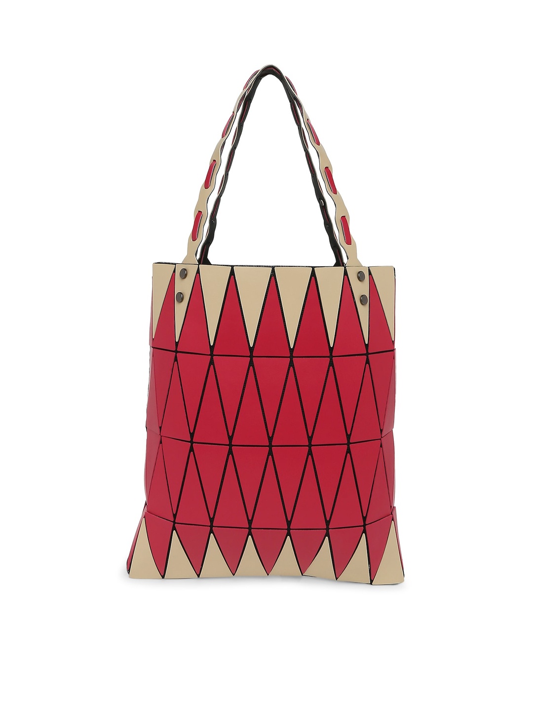 

BAOMI Red Geometric Textured PU Structured Tote Bag