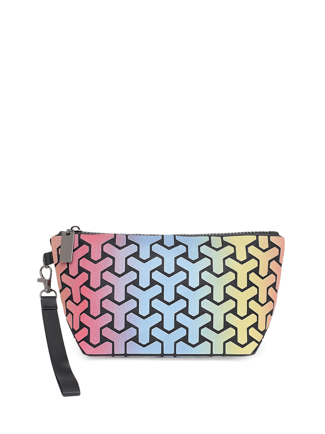 

BAOMI Women Grey Geometric Printed PU Structured Sling Bag with Cut Work