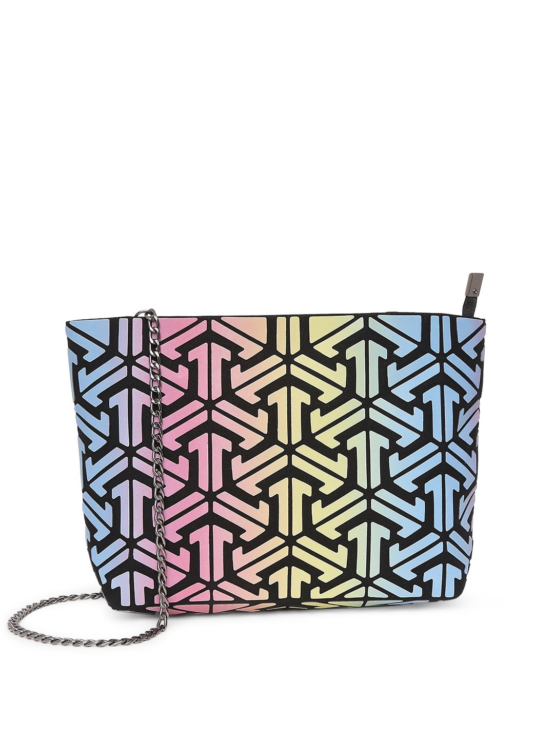 

BAOMI Women Grey Geometric Printed PU Swagger Sling Bag