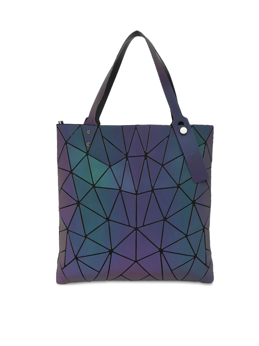 

BAOMI Grey Geometric Checked PU Shopper Tote Bag