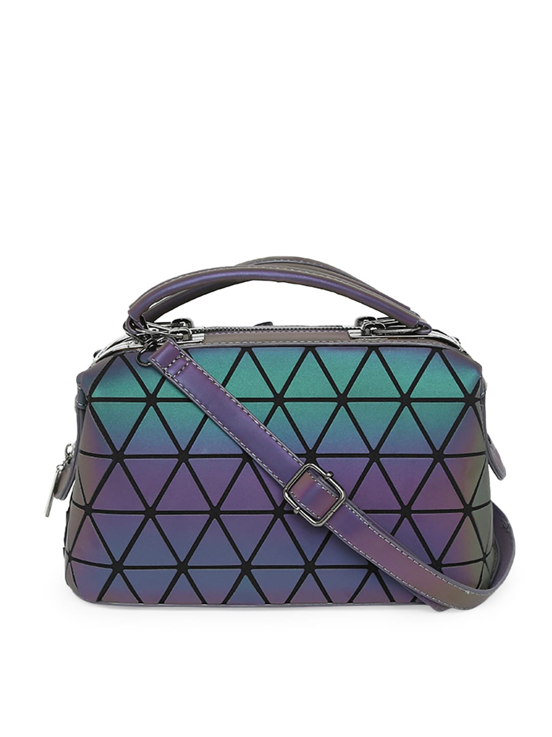 

BAOMI Grey Geometric Printed PU Structured Handheld Bag