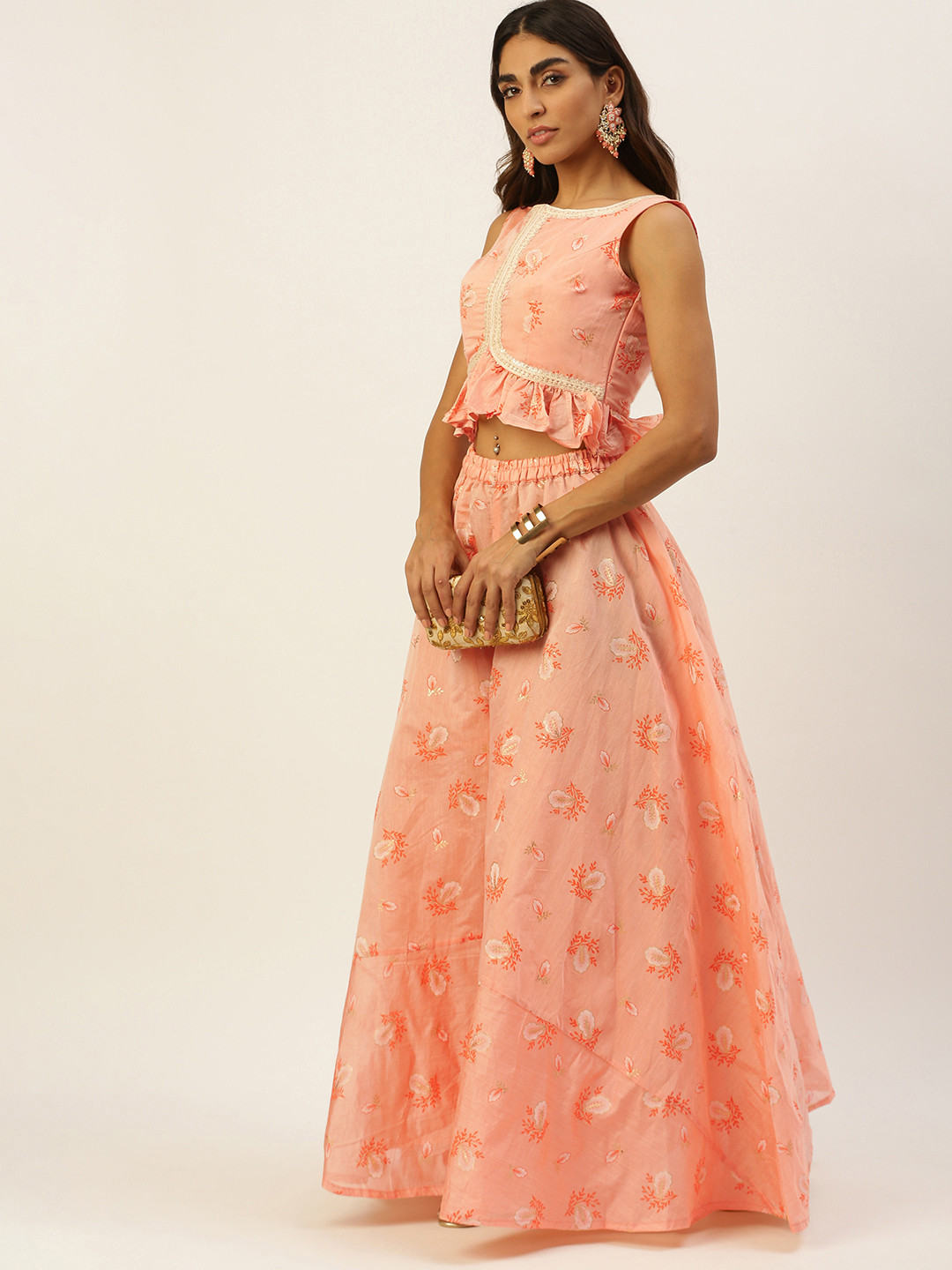 

Ethnovog Woman Printed Ready To Wear Co Ords Set, Peach
