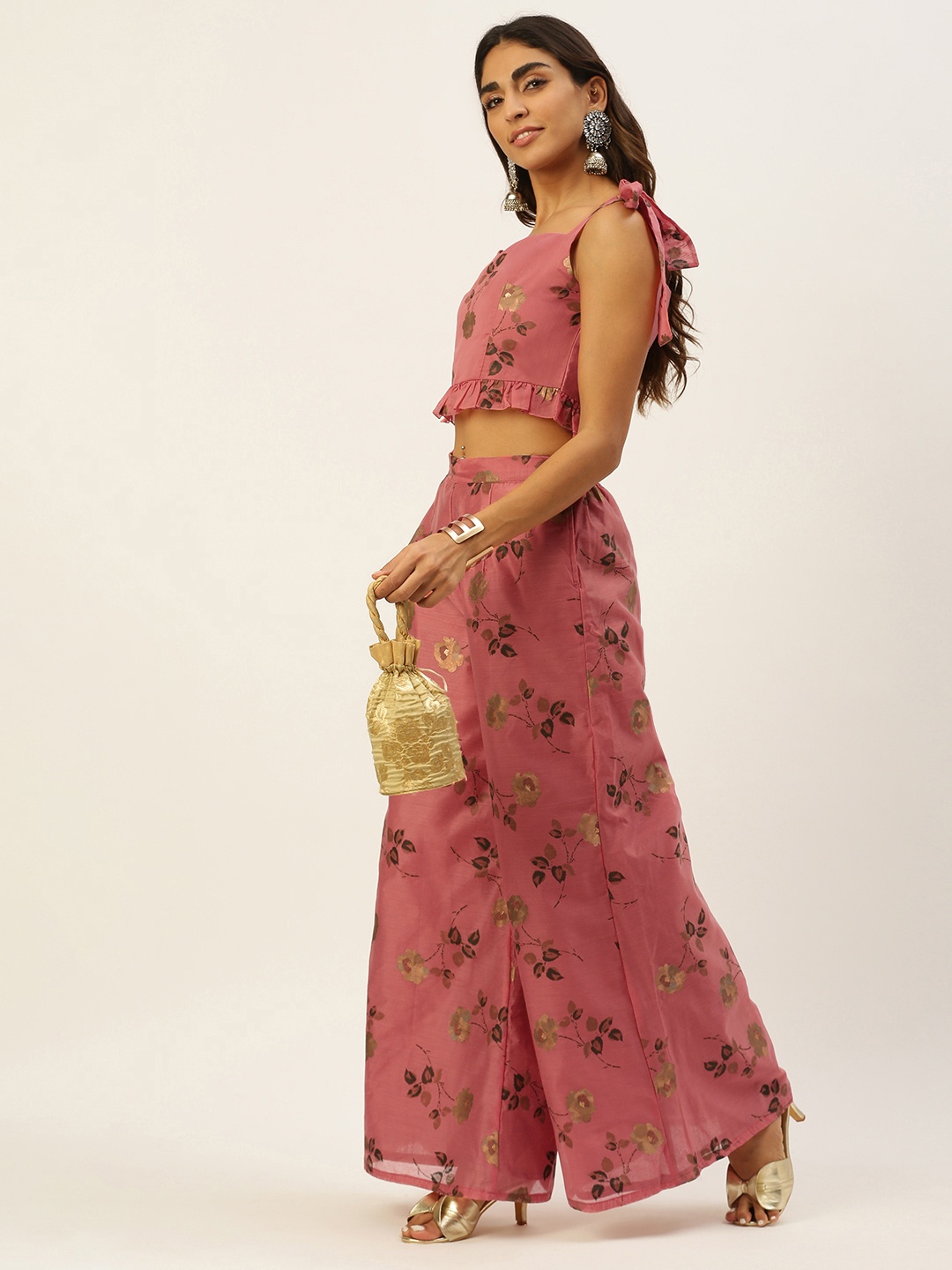 

Ethnovog Woman Modal Chanderi Ready To Wear Co-Ords Set, Pink