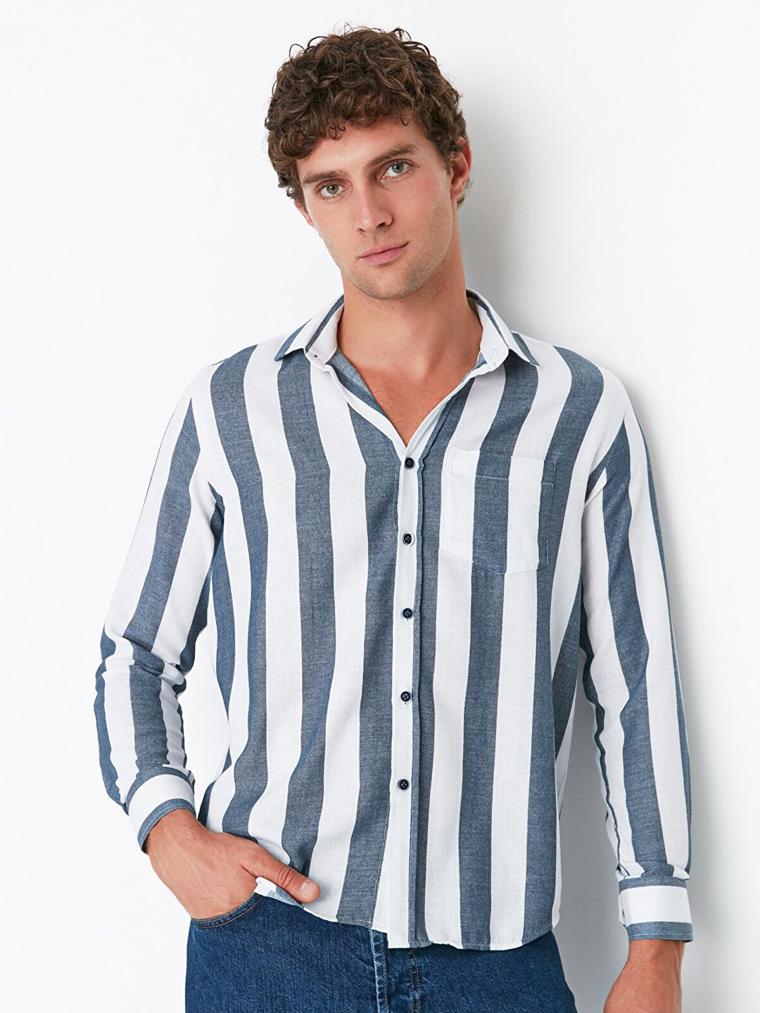 

Trendyol Men Blue Striped Casual Shirt