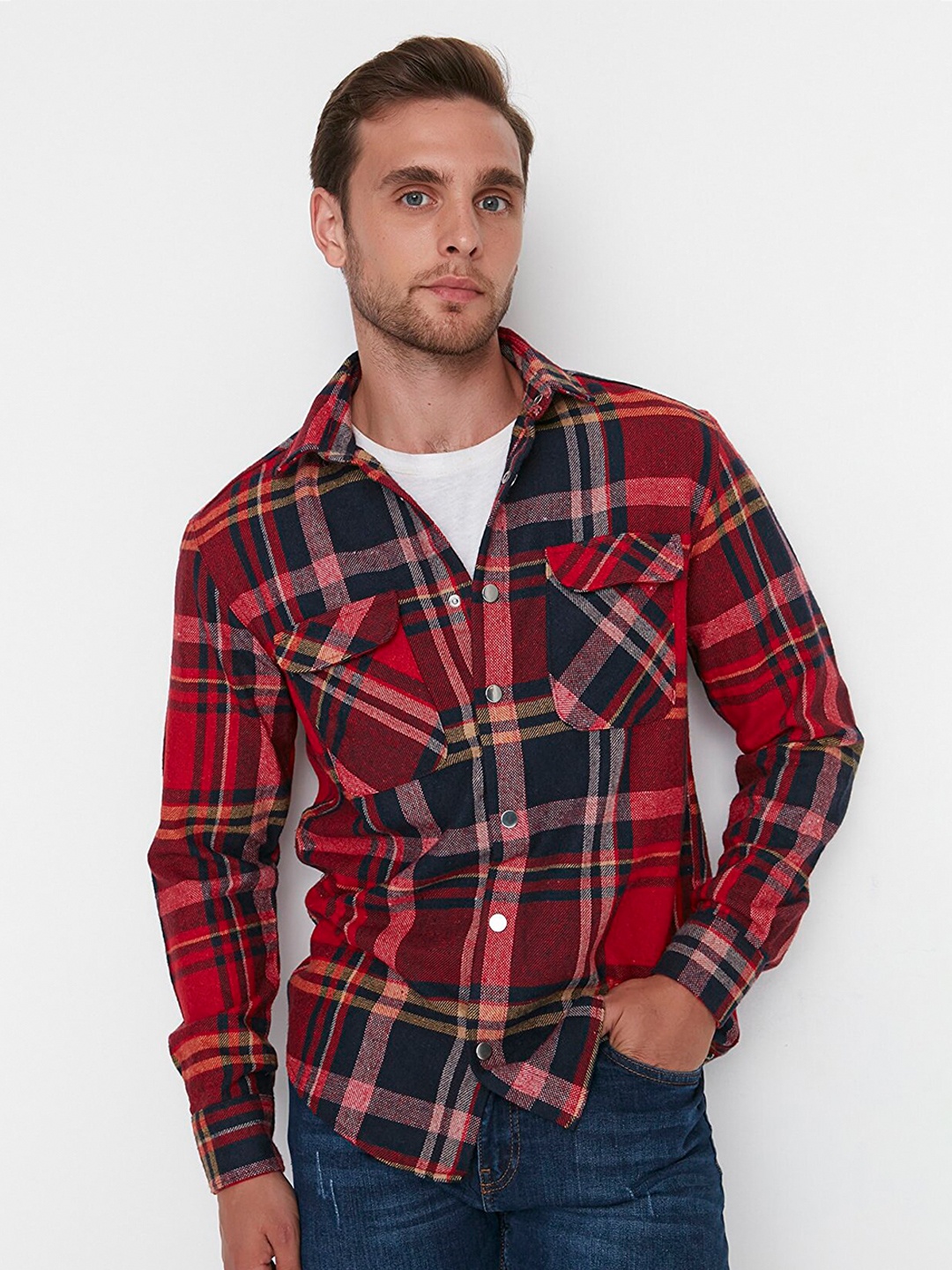 

Trendyol Men Red Tartan Checked Casual Shirt