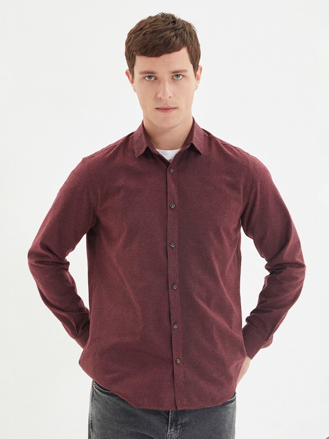 

Trendyol Men Burgundy Cotton Casual Shirt