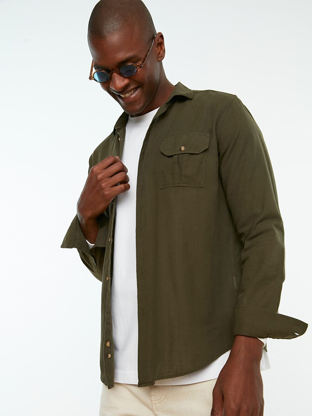 

Trendyol Men Khaki Cotton Casual Shirt