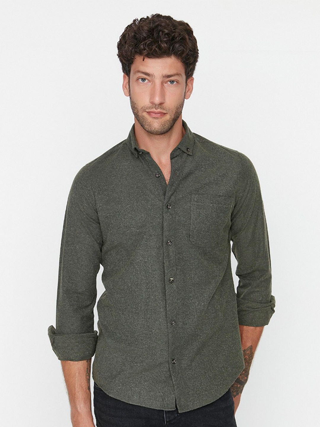 

Trendyol Men Green Printed Cotton Casual Shirt
