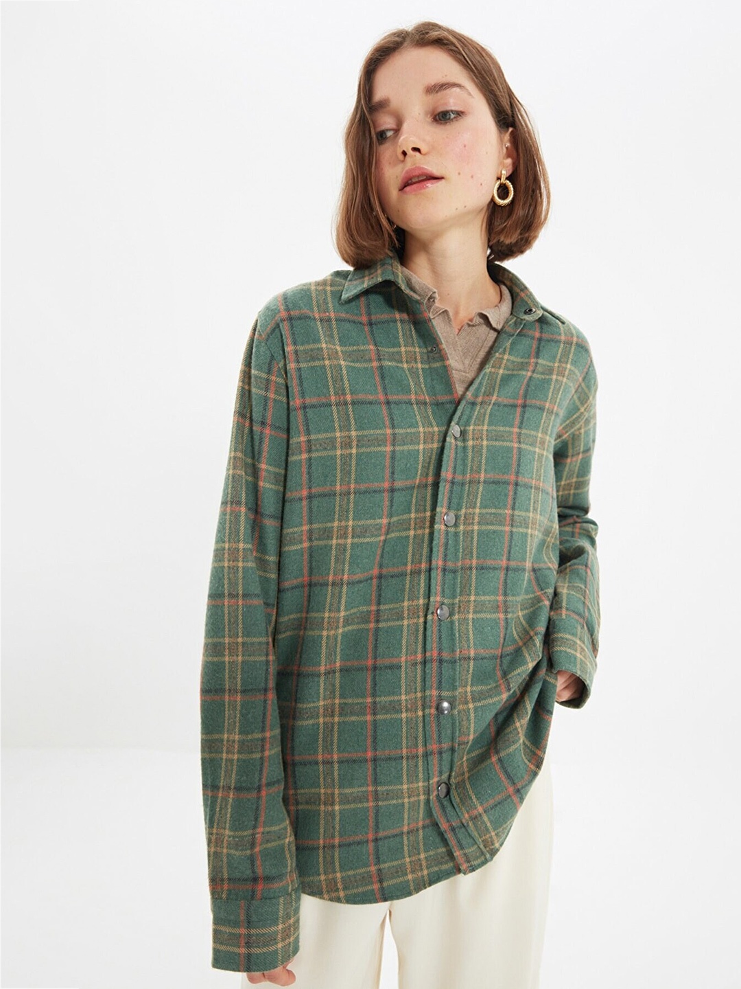 

Trendyol Men Green Tartan Checked Casual Shirt