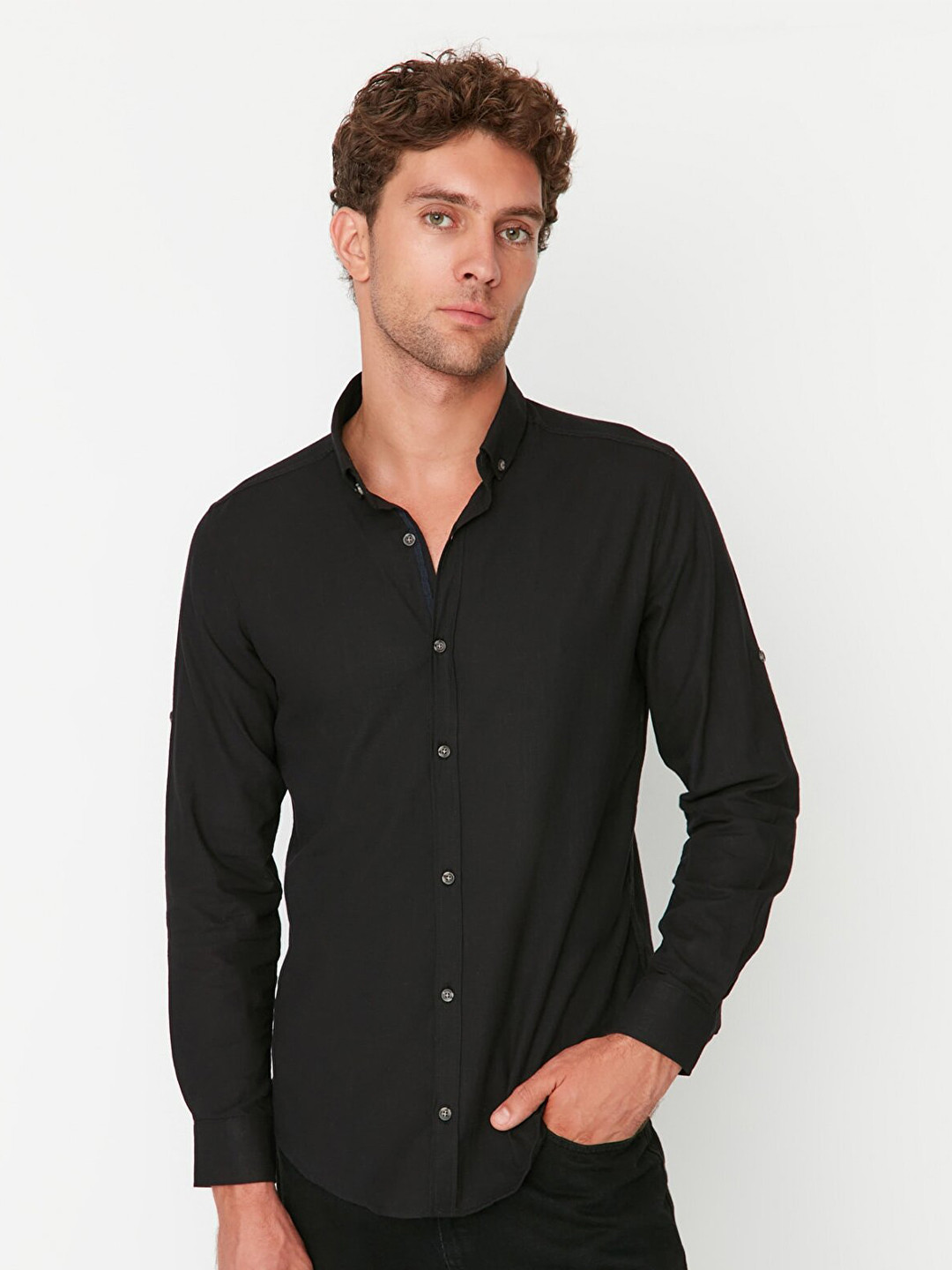 

Trendyol Men Black Cotton Casual Shirt