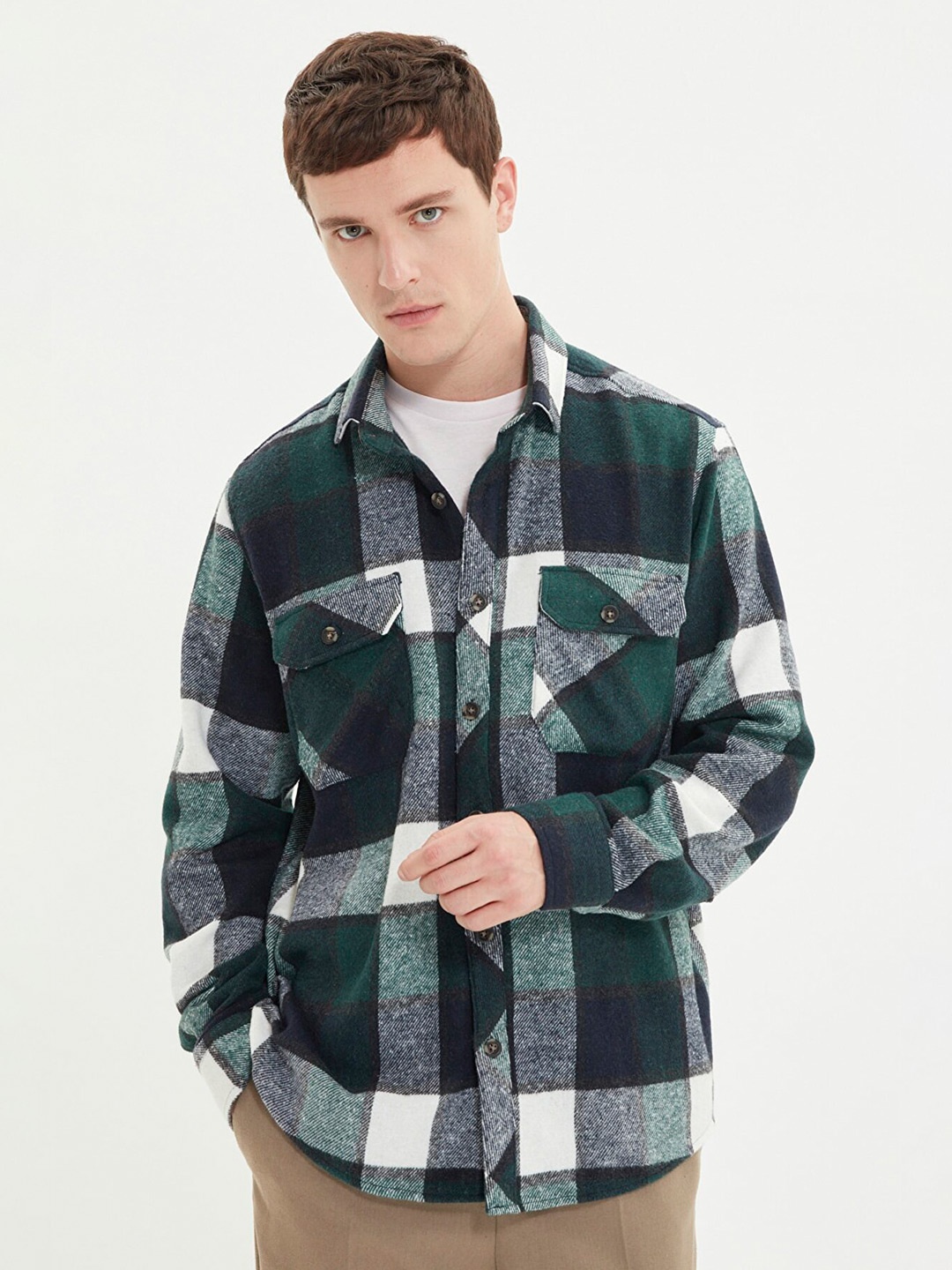 

Trendyol Men Green Tartan Checked Casual Shirt