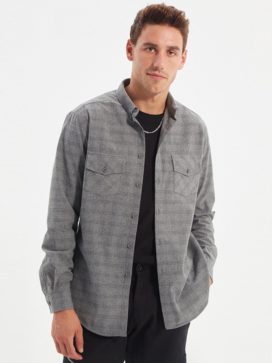 

Trendyol Men Checked Casual Shirt, Grey