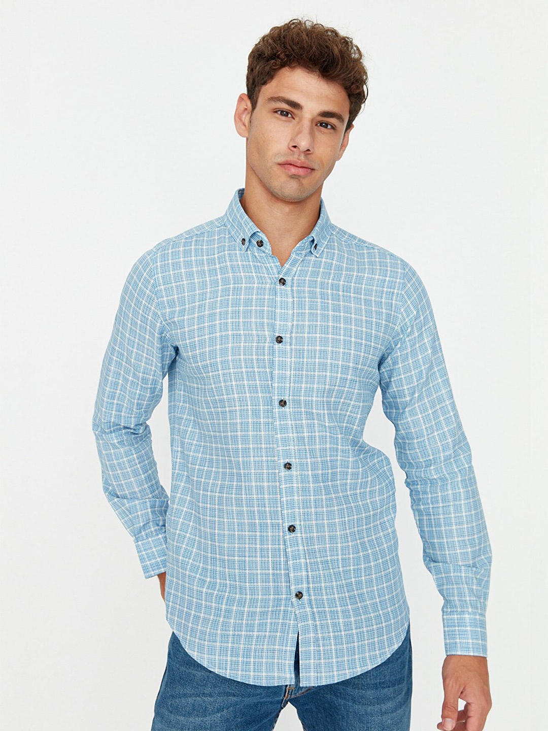 

Trendyol Men Blue Tartan Checks Checked Casual Shirt