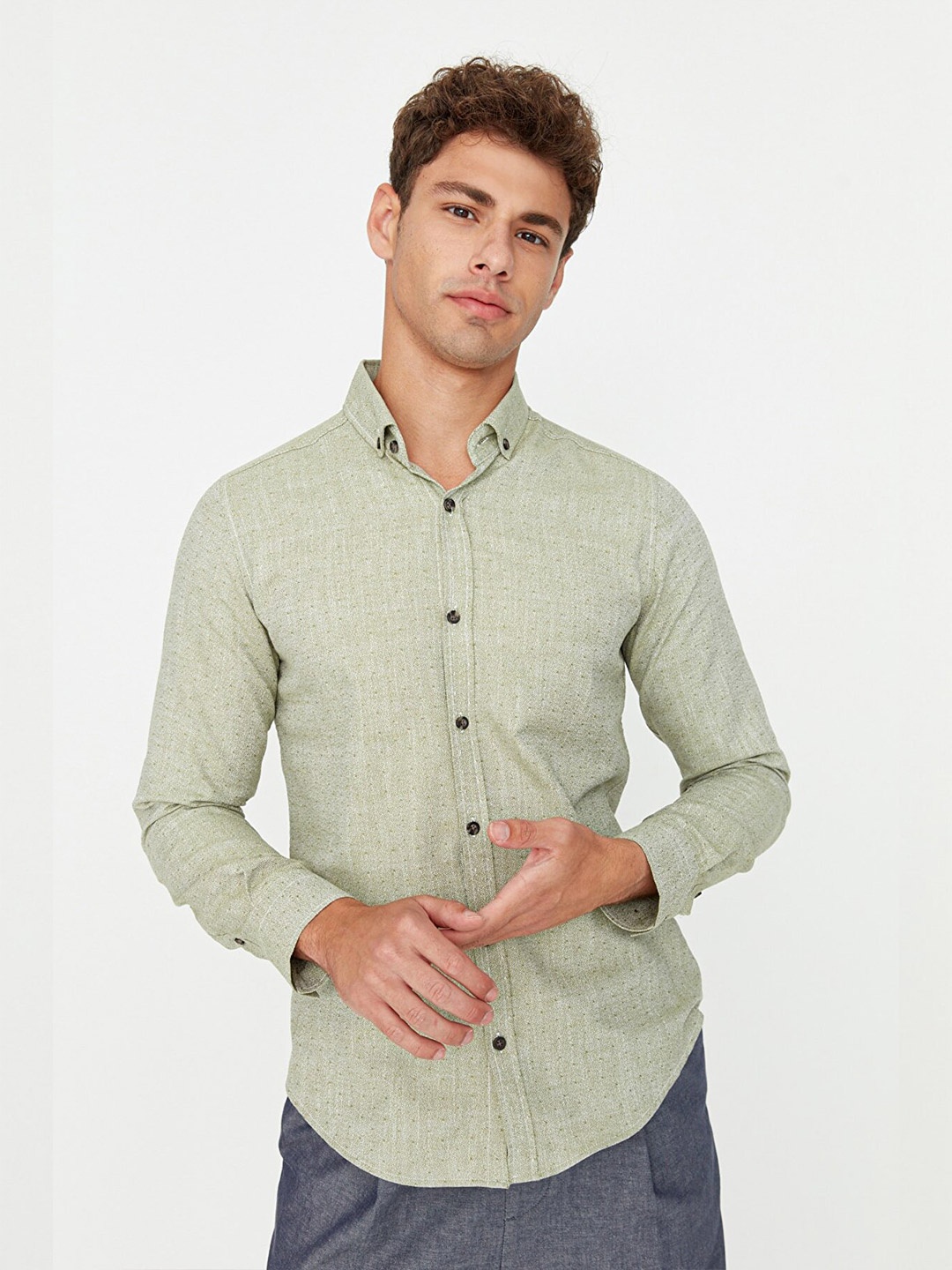

Trendyol Men Khaki Regular Fit Pure Cotton Casual Shirt