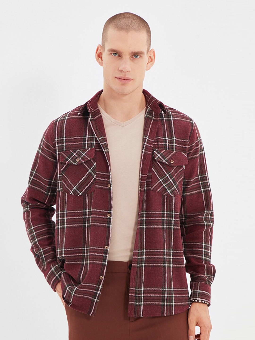 

Trendyol Men Tartan Checks Checked Casual Shirt, Burgundy