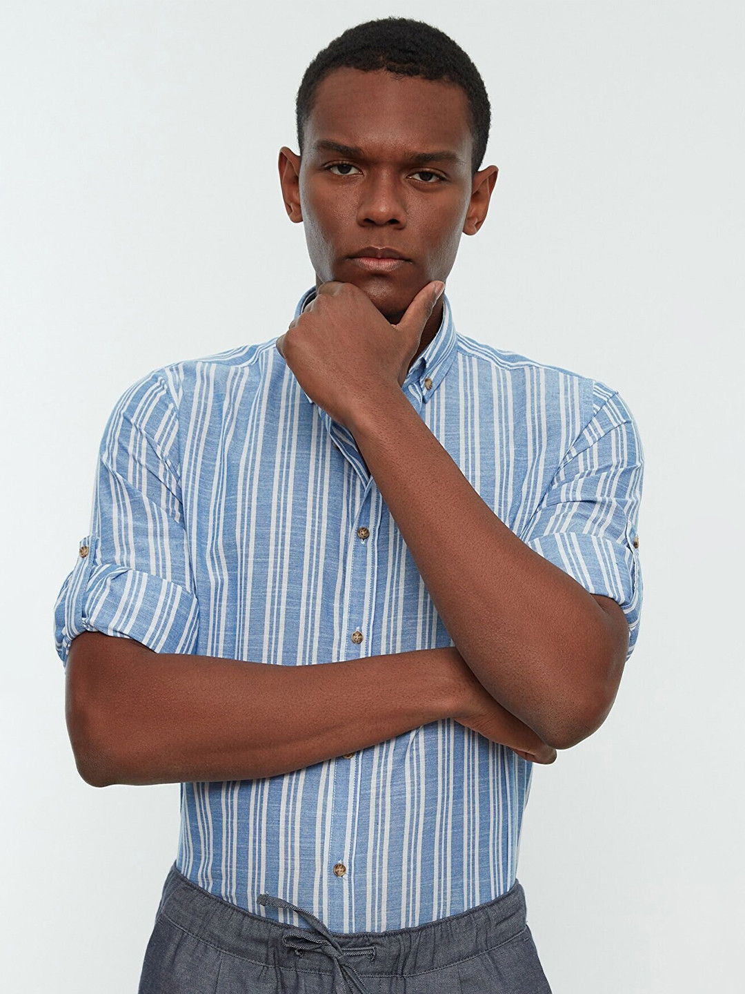 

Trendyol Men Blue Striped Casual Shirt