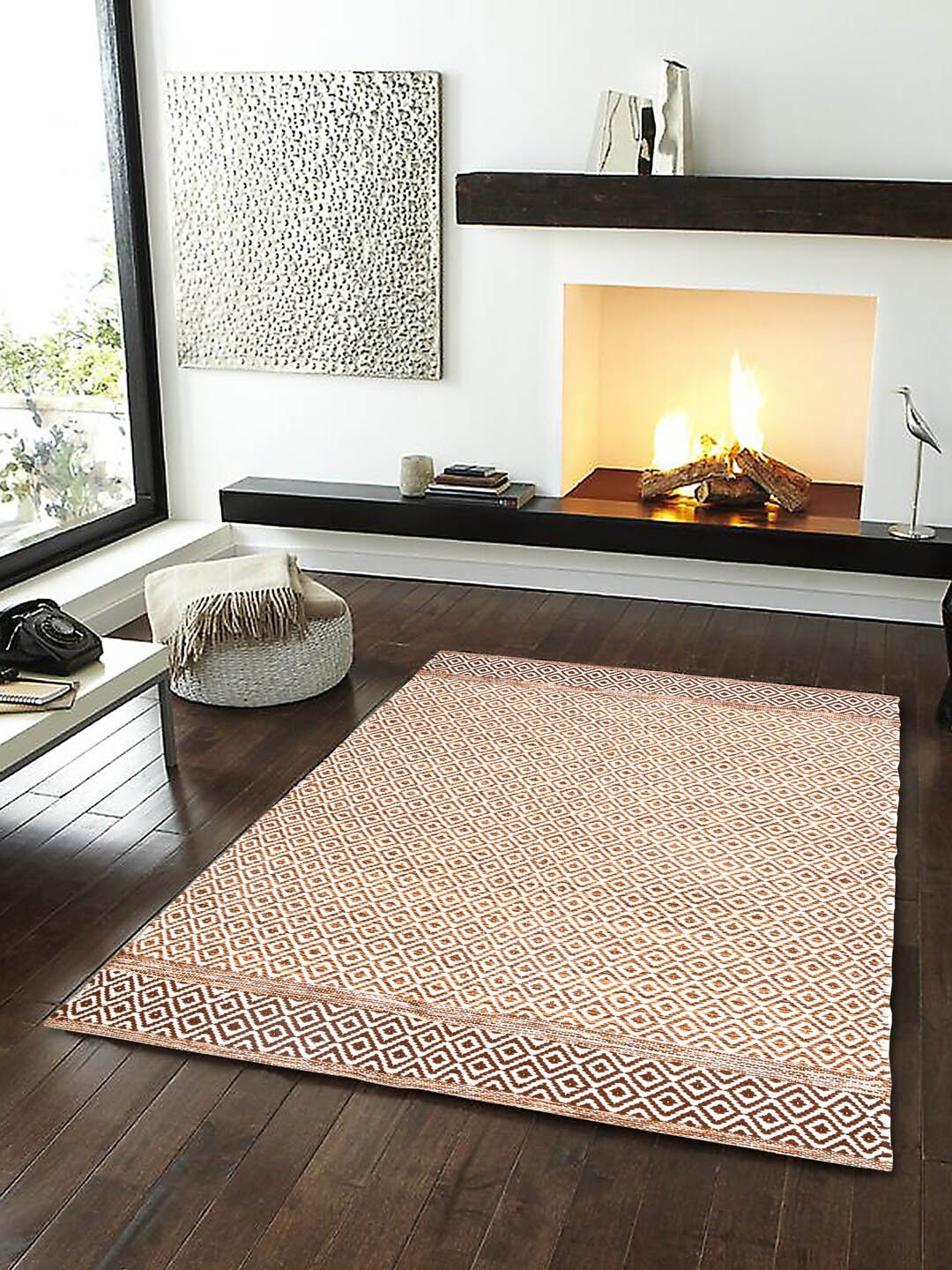 

Gulaab Jaipur Orange-Colored & Beige Printed Cotton Rectangular Carpet