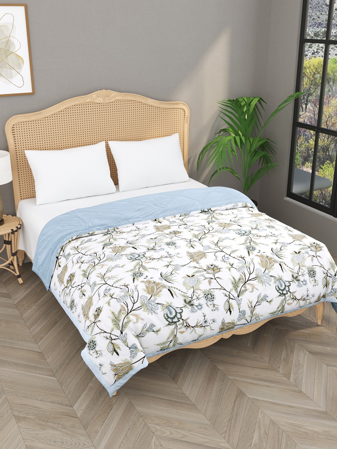 

Gulaab Jaipur 350GSM White & Blue Floral Mild Winter Double Bed Comforter