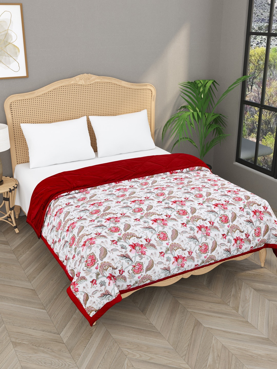 

Gulaab Jaipur 350GSM Maroon & White Floral Mild Winter Double Bed Comforter