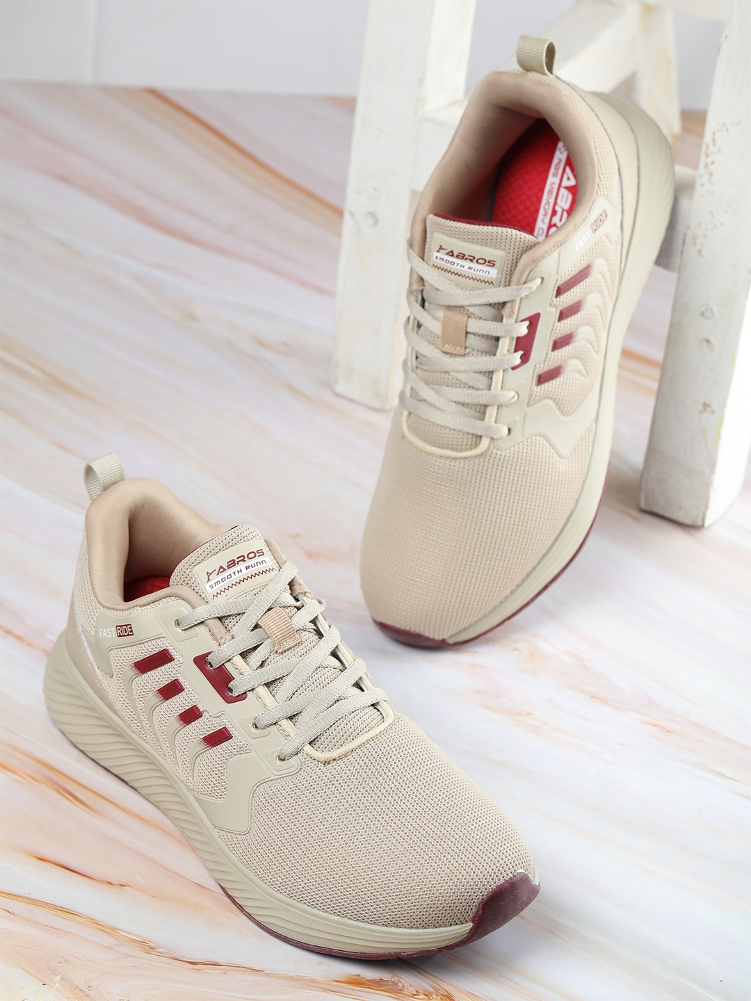 

ABROS Men Beige Mesh All Rounder Running Shoes with Air Technology