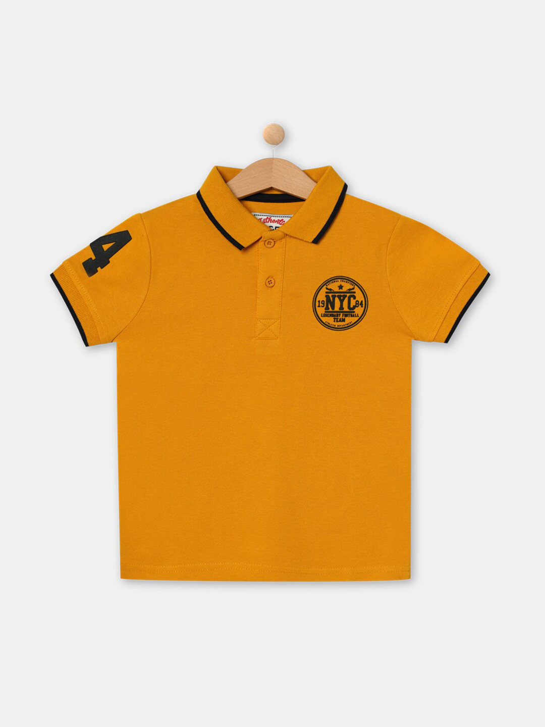 

R&B Boys Yellow & Black Typography Polo Collar T-shirt