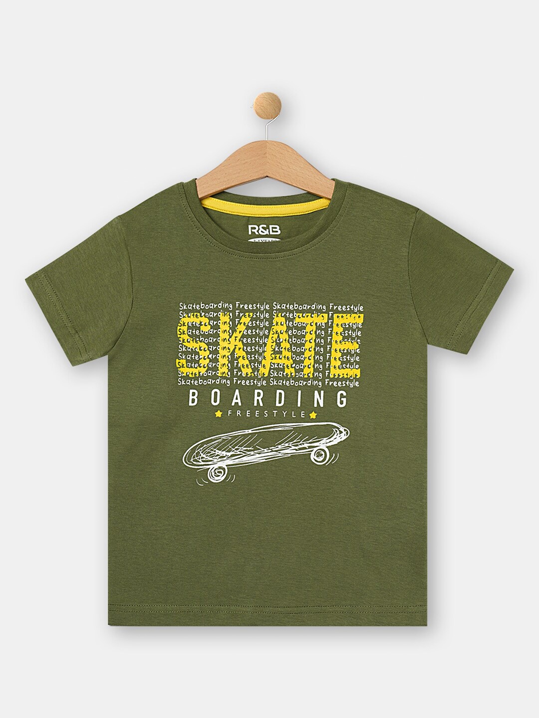 

R&B Boys Green & Yellow Typography Printed T-shirt