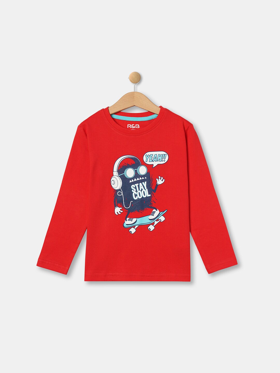 

R&B Boys Red & Blue Printed Polo Collar T-shirt